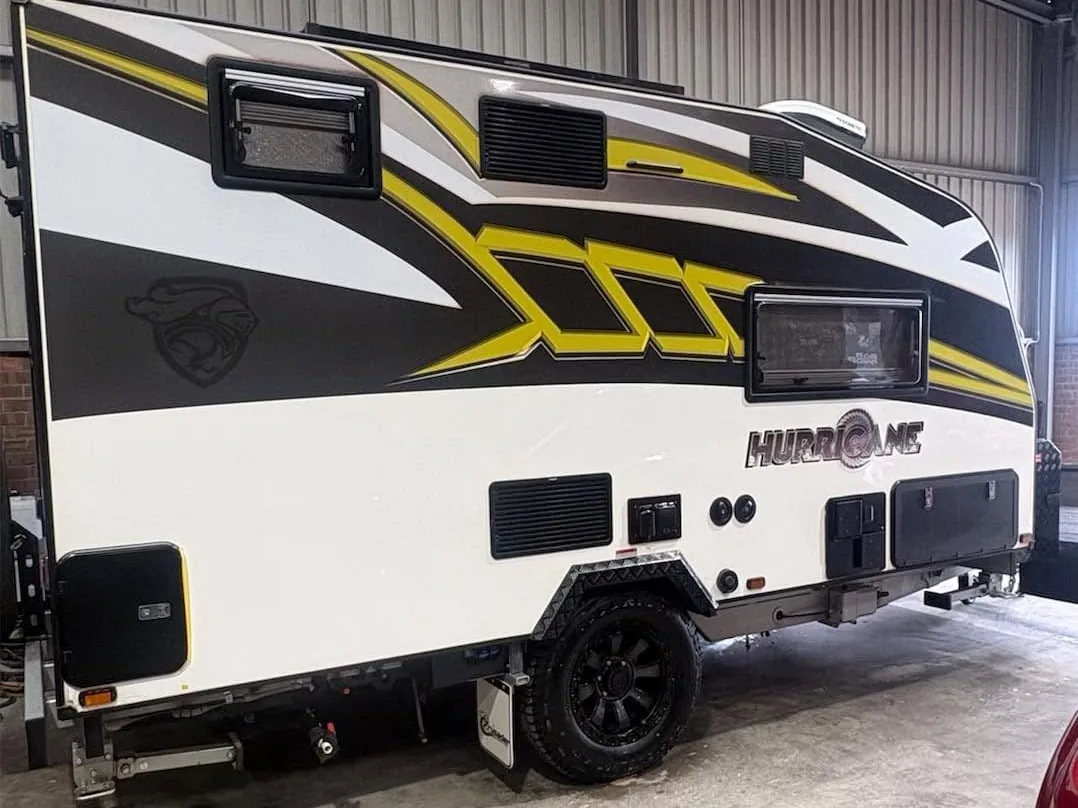 Crusader Hurricane off-road caravan detailed inside the DJM Detailing studio, Bendigo