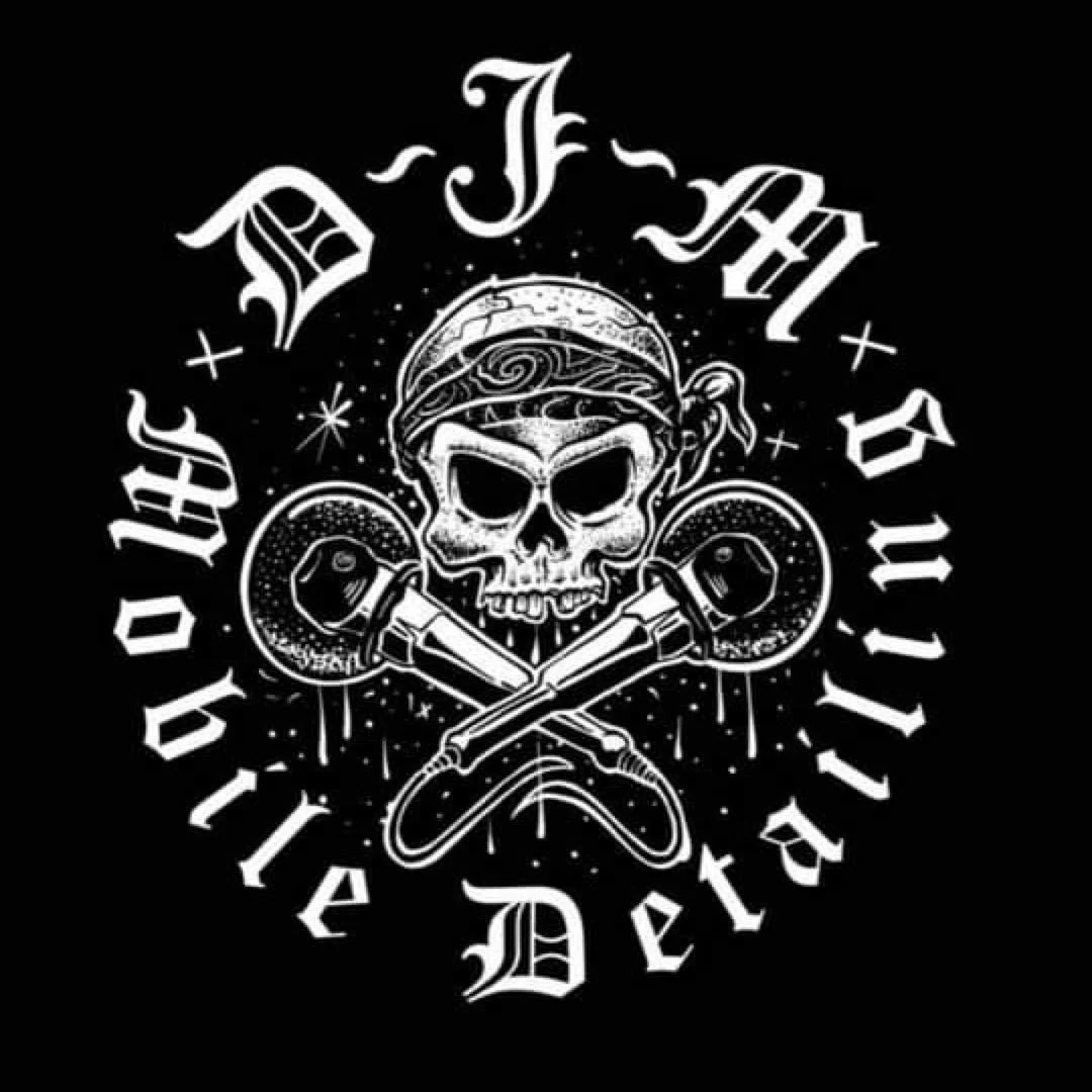 DJM Detailing logo — skull and crossed polishers, Spring Gully Bendigo