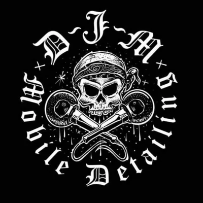 DJM Detailing logo — skull and crossed polishers