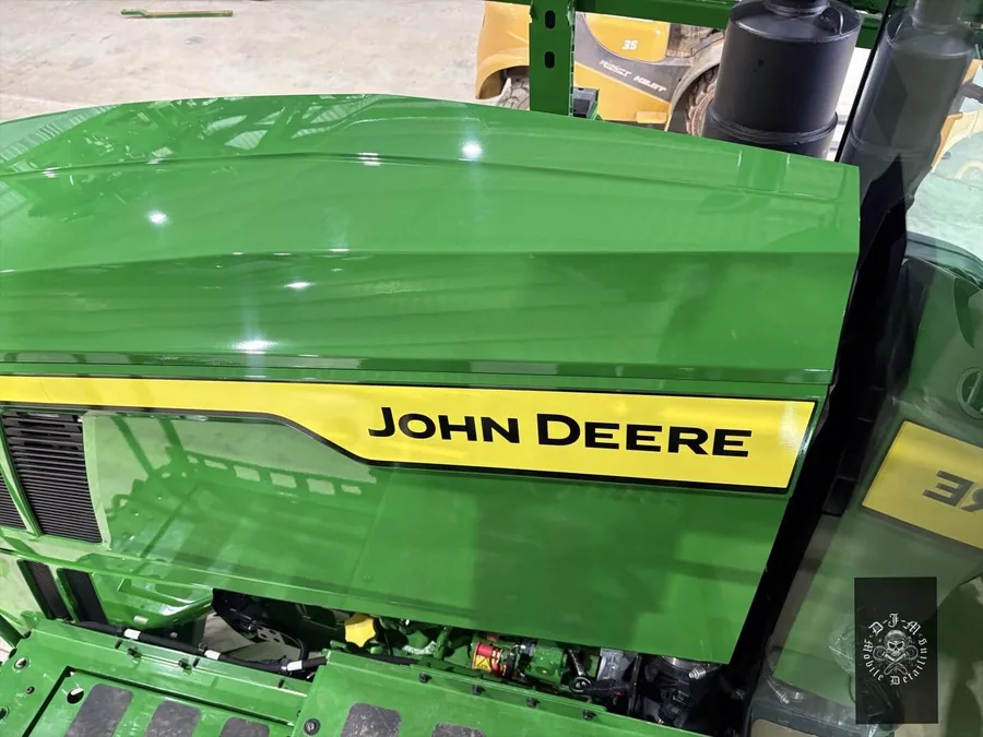 Polished John Deere bonnet close-up