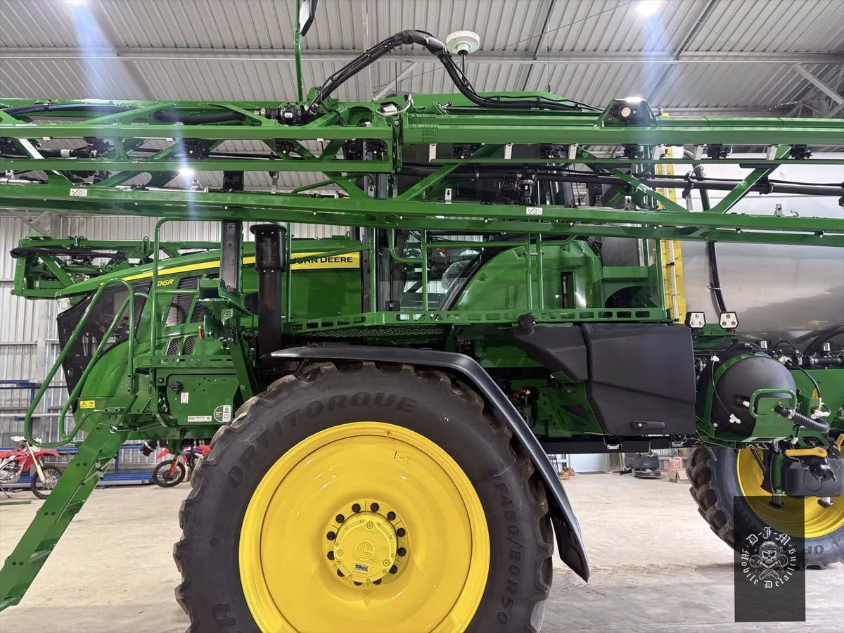 John Deere sprayer detailed in a farm shed near Bendigo by DJM Detailing