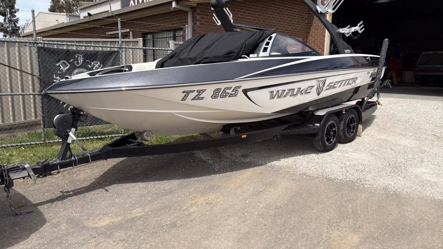 Polished gelcoat on a Malibu Wakesetter after a boat detail at DJM Detailing, Bendigo